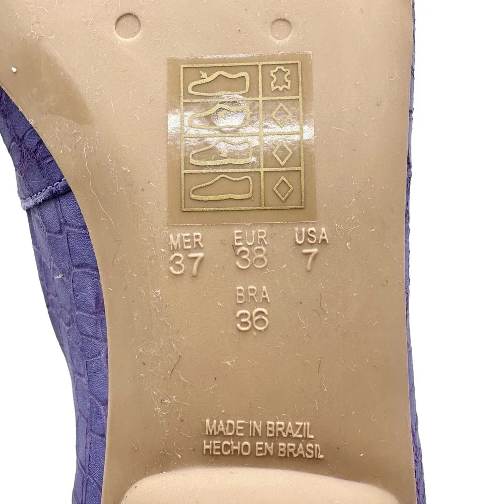 Masiero | Women | Lavender Croc Embossed Round Toe Leather Flats | Size 7